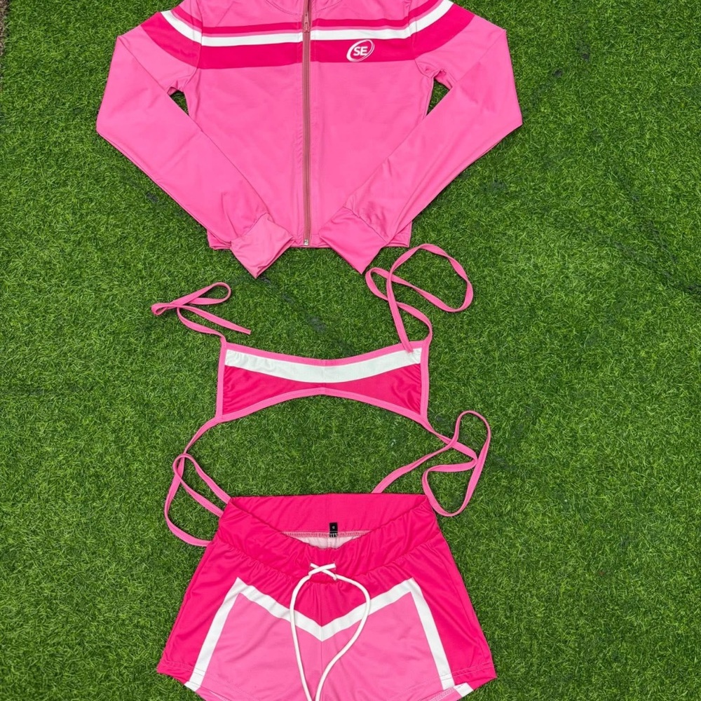 Pink Athletic Jacket and Skirt Set